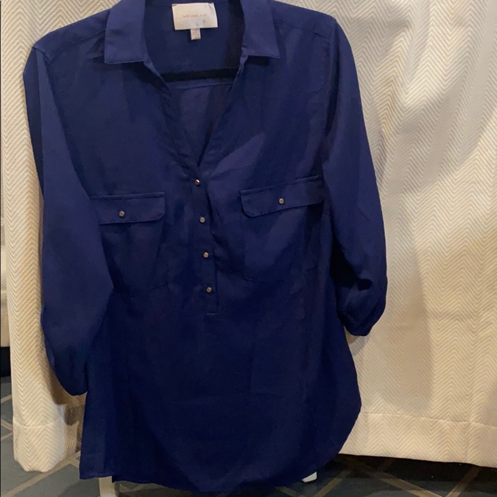 Navy Blouse with Gold Accents